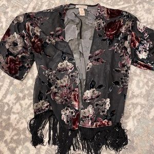Vici Black Sheer w/ Floral Velvet Overlay